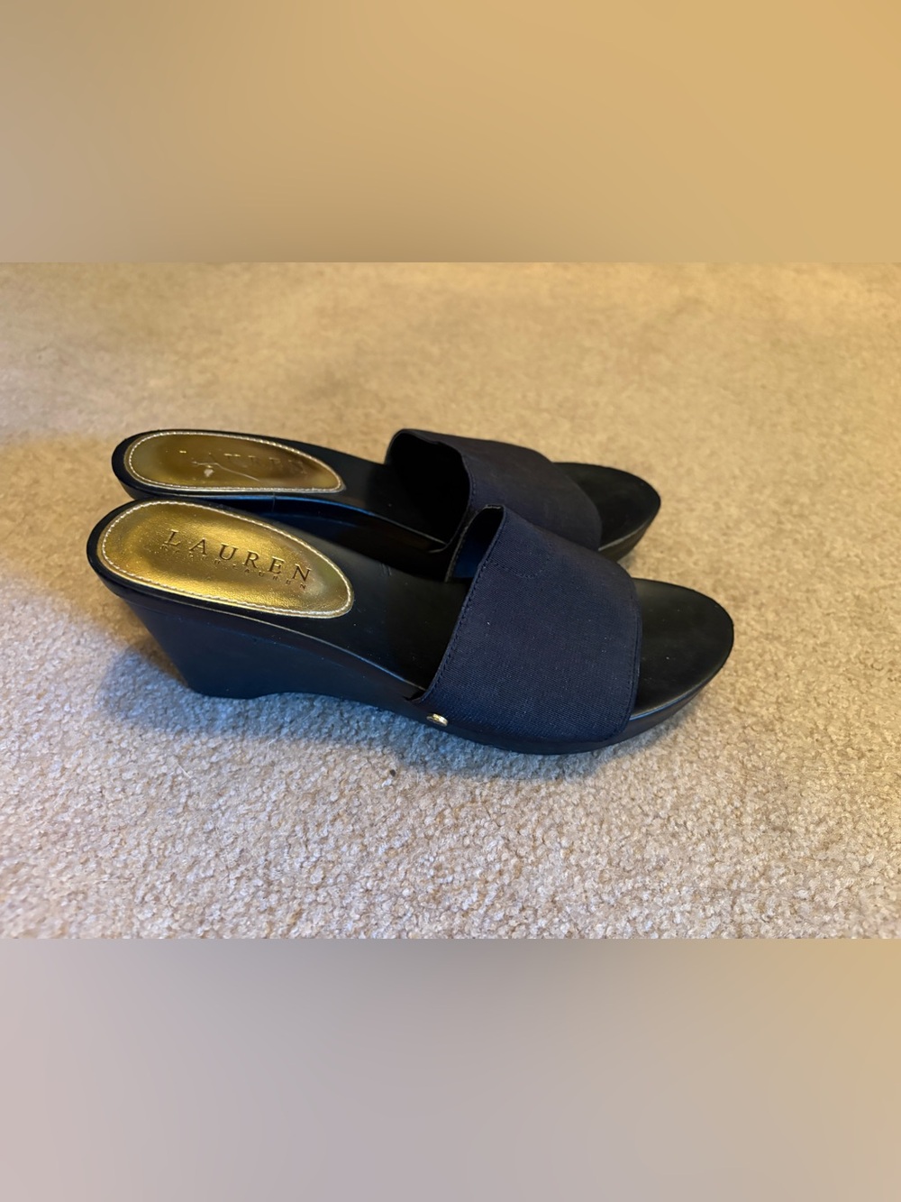 Ralph Lauren Black Slide Wedge Mules